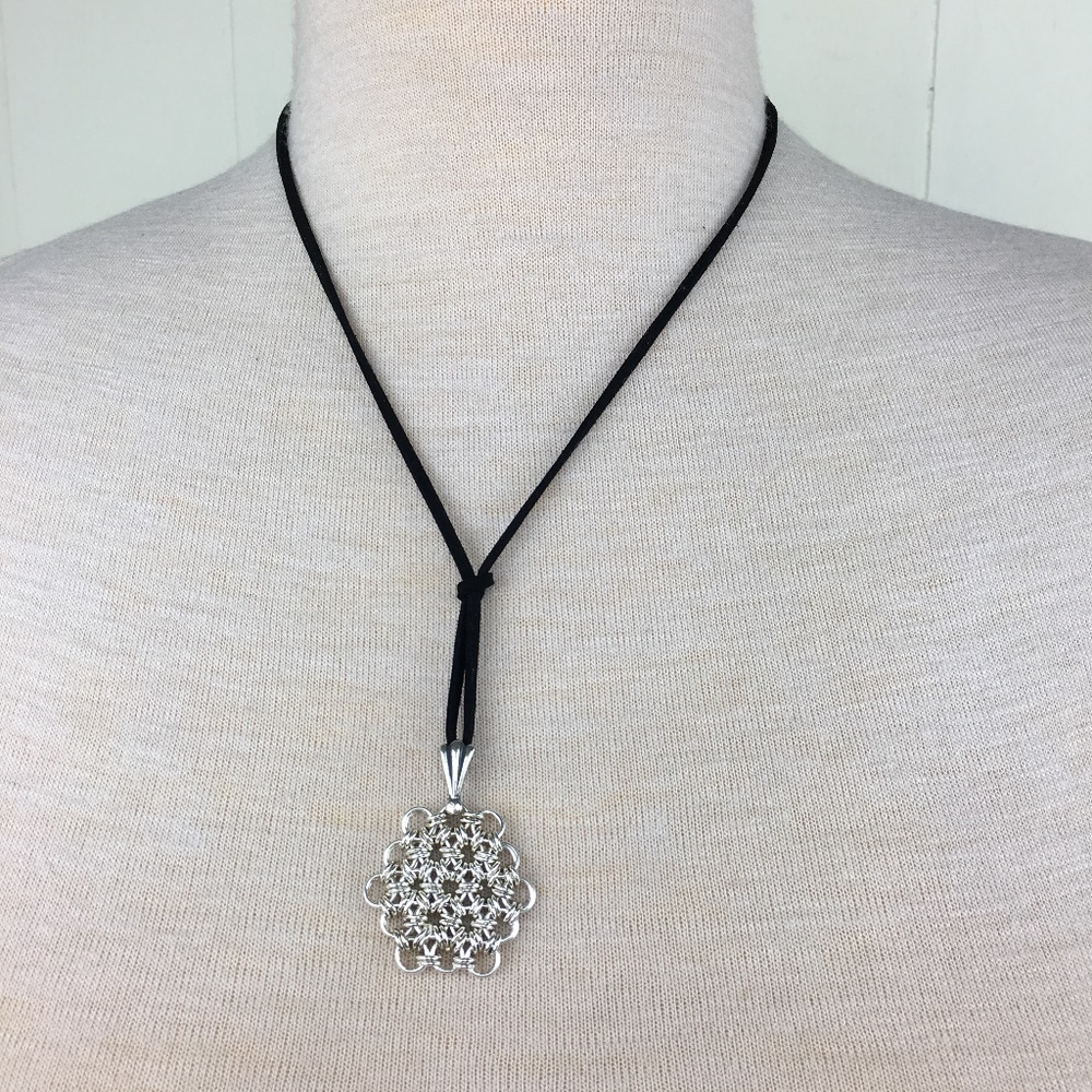 Sterling Silver Chain Maille Flower Necklace - Picture 1 of 7